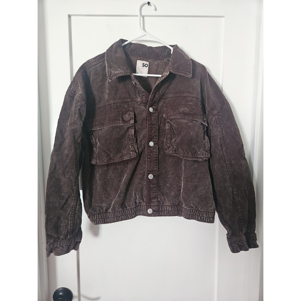 SO Brown Corduroy Cropped Jacket Large 100% Cotton Button Up Oversized